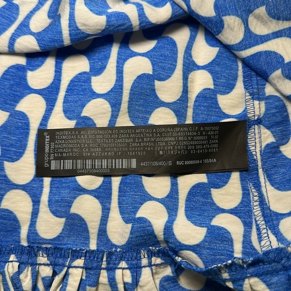 Zara Paula Ruffle Mini Dress Tunic Long Sleeve V Neck Blue White Size Small - Picture 6 of 8